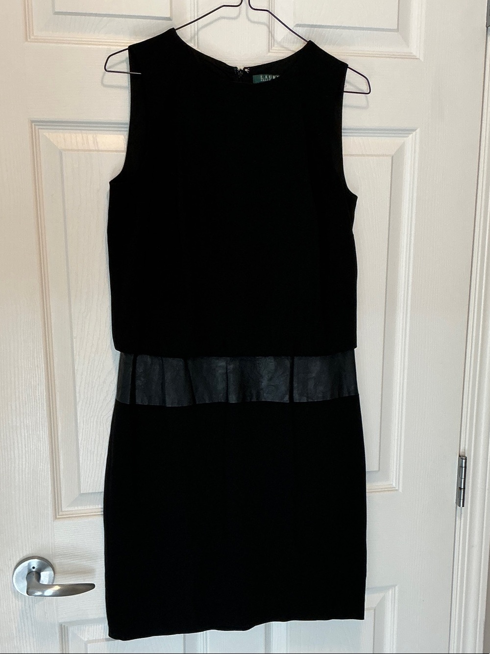 Black Sleeveless Sheath Dress with Faux-Leather Waist